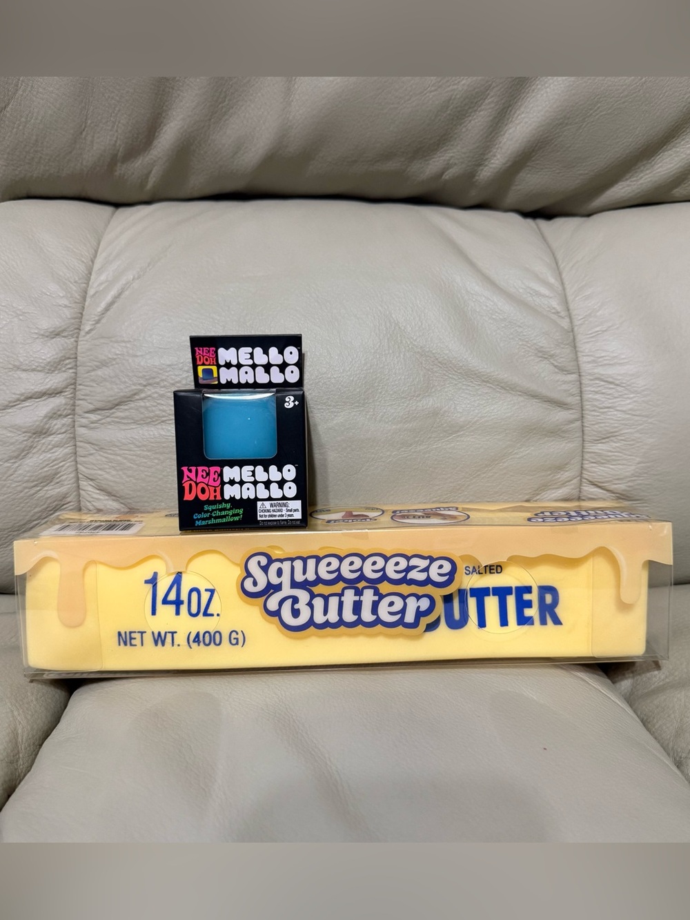 NeeDoh BLUE Mello Mallo Color Change & Sunny Days Sqeeeze Jumbo Butter Squishy